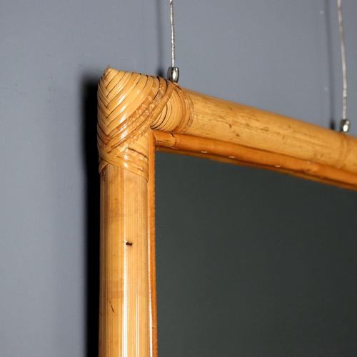 Vintage Mirror with Bamboo Wicker Frame, Italy, 1980s For Sale - Image 4 of 6