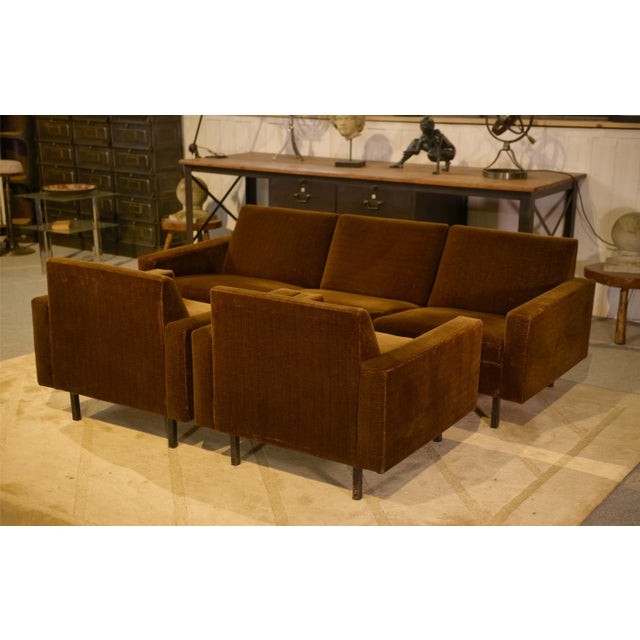 Brown Velvet Sofa and Chairs, 1960s, Set of 3 For Sale - Image 12 of 17