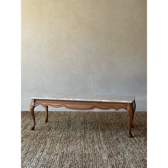French Provincial 1950s French Provincial Marble and Carved Maple Coffee Table For Sale - Image 3 of 14