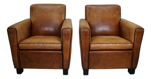 Vintage Dutch Cognac Leather Club Chairs, 1970s, Set of 2