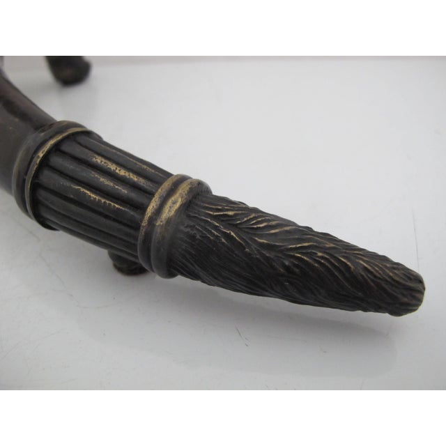 Decorative Bronze Lion Foot Drinking Horn Rhyton Vase Cornucopia Vessel Pair For Sale - Image 12 of 14
