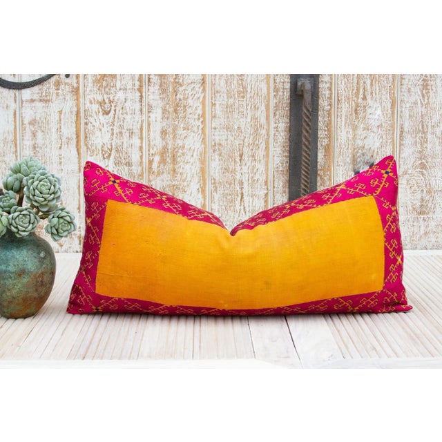 Beautiful hand-embroidered Indian silk pillow from the rich agricultural states of Punjab where artisans are famous for...