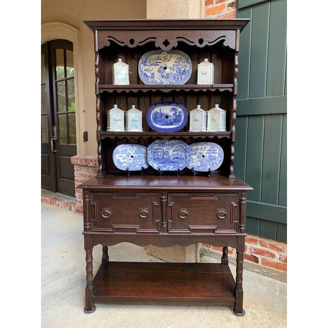 Antique English Oak Welsh Dresser Sideboard Hutch Jacobean Farmhouse