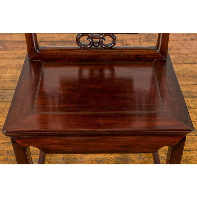Chocolate Qing Dynasty Period Rosewood Side Chair with Carved Splat and Grapevine Motif For Sale - Image 8 of 12