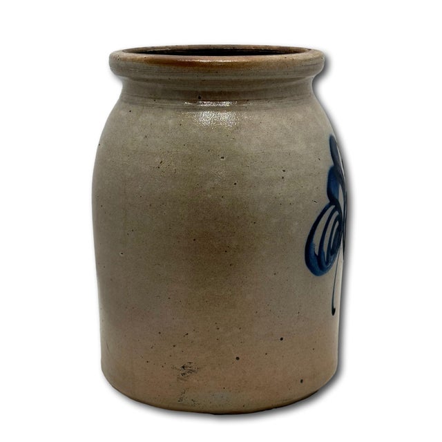 Hard to Find Small 1 Gallon Size Antique American Blue Decorated Stoneware Butter Churn - Circa Mid 1800s For Sale - Image 9 of 18