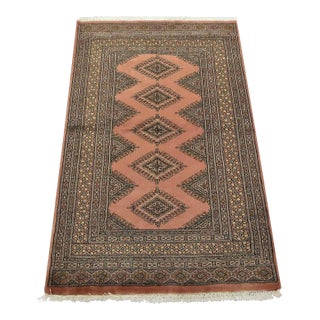 Bokhara Jaldar Rug 3’1” X 4’10” Pink Wool Tribal Hand-Knotted Oriental Carpet For Sale