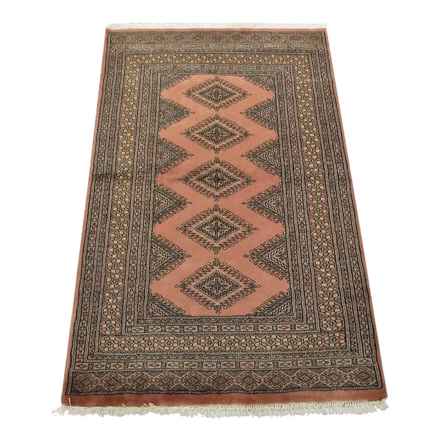 Bokhara Jaldar Rug 3’1” X 4’10” Pink Wool Tribal Hand-Knotted Oriental Carpet For Sale