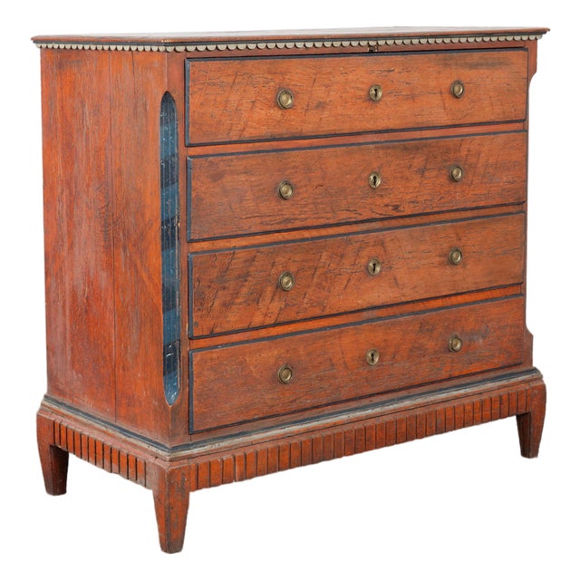 Early 19th Century Danish Pine Large Chest of Four Drawers With Original Painted Finish For Sale