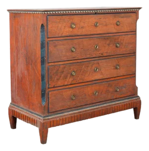 Early 19th Century Danish Pine Large Chest of Four Drawers With Original Painted Finish