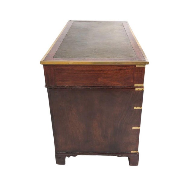 Vintage Campaign Style Mahogany and Brass Desk With Leather Top For Sale In New York - Image 6 of 6