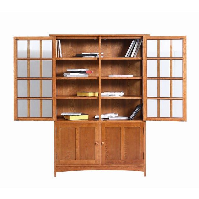 Brown Mission Oak 4 Door Display China Cabinet - Michael's Cherry Stain For Sale - Image 8 of 10