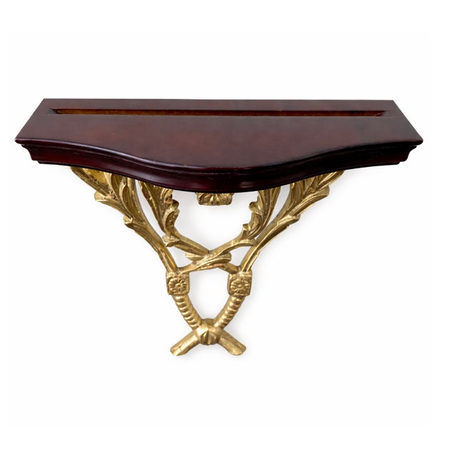 Late 20th Century Late 20th Century Pair of Neoclassical Giltwood Wall-Mounted Consoles With Mahogany Tops and Plate Grooves For Sale - Image 5 of 5