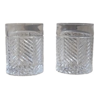 1990s Ralph Lauren Crystal Herringbone 2x Double Old Fashioned Glasses For Sale