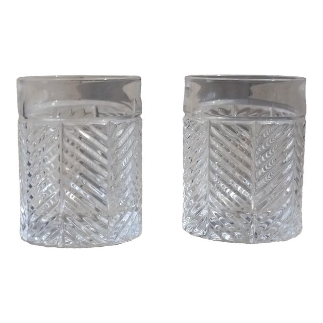 1990s Ralph Lauren Crystal Herringbone 2x Double Old Fashioned Glasses For Sale