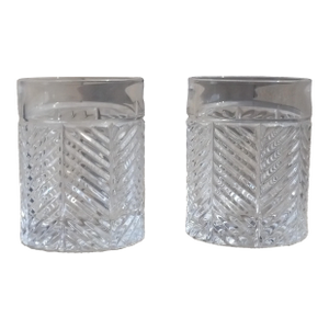 1990s Ralph Lauren Crystal Herringbone 2x Double Old Fashioned Glasses