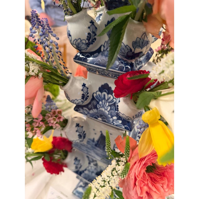 Contemporary Blue & White Delft Style Porcelain Tulipieres - a Pair For Sale - Image 13 of 18