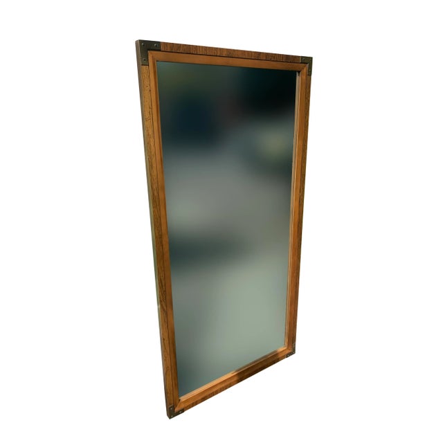Bernhardt 1960s Bernhardt Campaign Mirror in Brass and Wood For Sale - Image 4 of 4