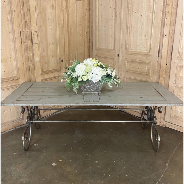 Mid-Century French Painted Oak and Wrought Iron Dining Table For Sale - Image 13 of 13