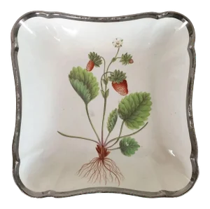 1810 Creamware Pearlware Botanical Square Dish with Hand Painted Strawberry Specimen