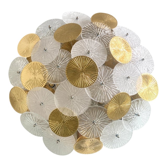 Contemporary Water-Lily Brass and Murano Glass Sputnik Flush Mount For Sale