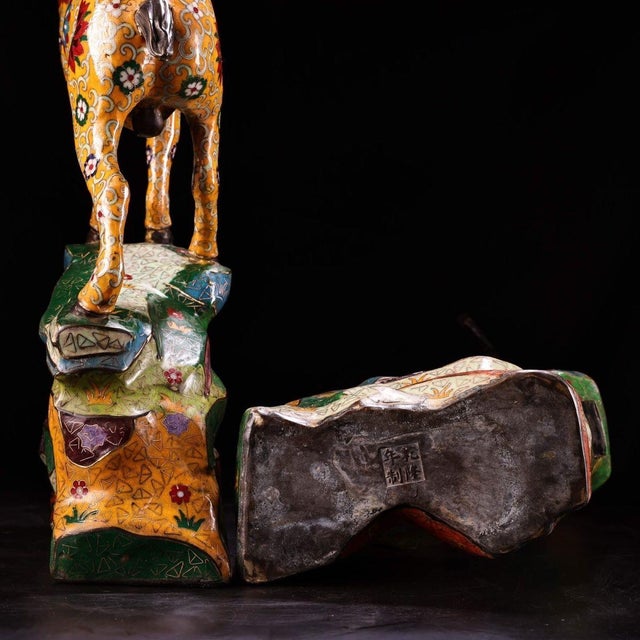 Late 20th Century Pair of Gilt Bronze Cloisonné Enamel Ram Figures on Rockery Bases For Sale - Image 9 of 9