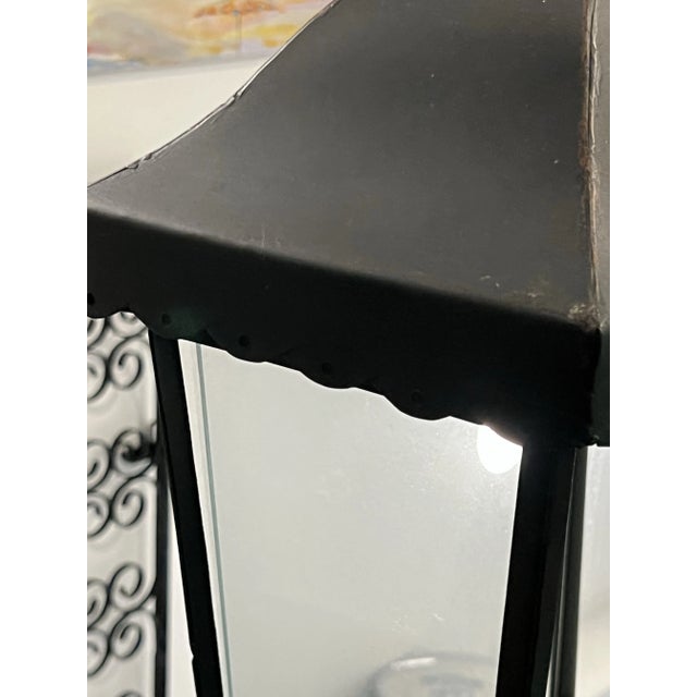 Vintage Pagoda Style Black Tole Diorama Lanterns a Pair For Sale In Chicago - Image 6 of 11