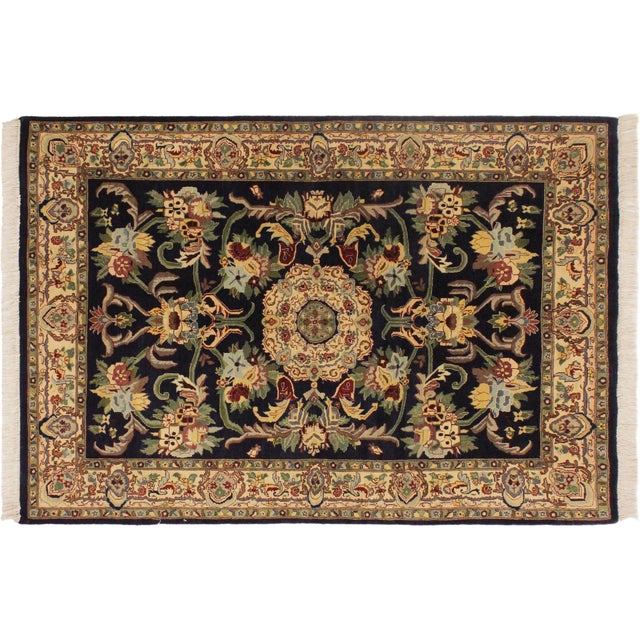 Blue Art Nouveau 1990's Medallion Pak-Persian Blue/Beige Wool Rug - 4'1'' X 6'1'' For Sale - Image 8 of 9