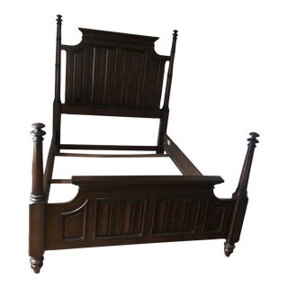 1990s Queen Size Four Poster Solid Mahogany Panel Bed For Sale