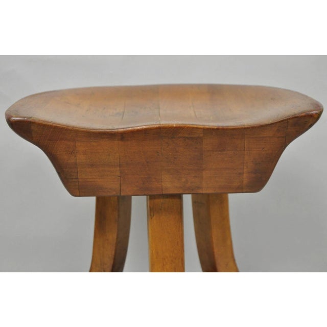 Mid 20th Century Vintage Mid Century Modern Mahogany Adolf Loos Theban Style Tripod Saddle Stool For Sale - Image 5 of 17