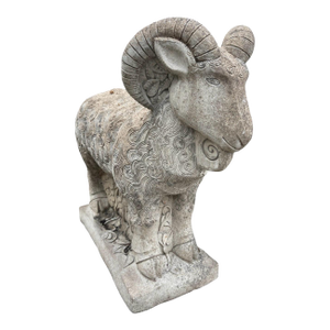 Vintage Stylized Cast Stone Ram Garden Statue