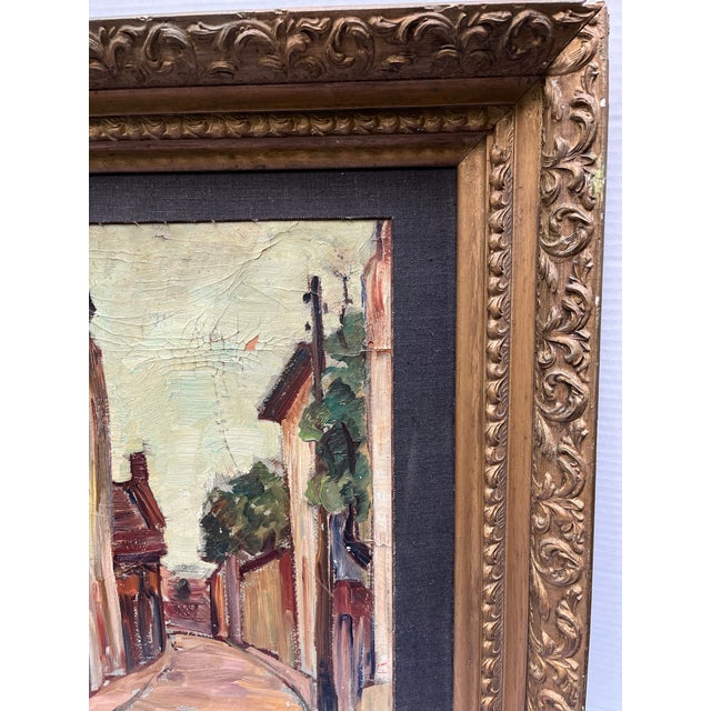 Rustic European Antique Original European Street Scene Painting For Sale - Image 3 of 11
