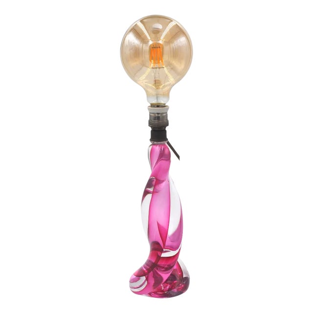 Pink & Clear Crystal Eclair Table Lamp from Val Saint Lambert For Sale