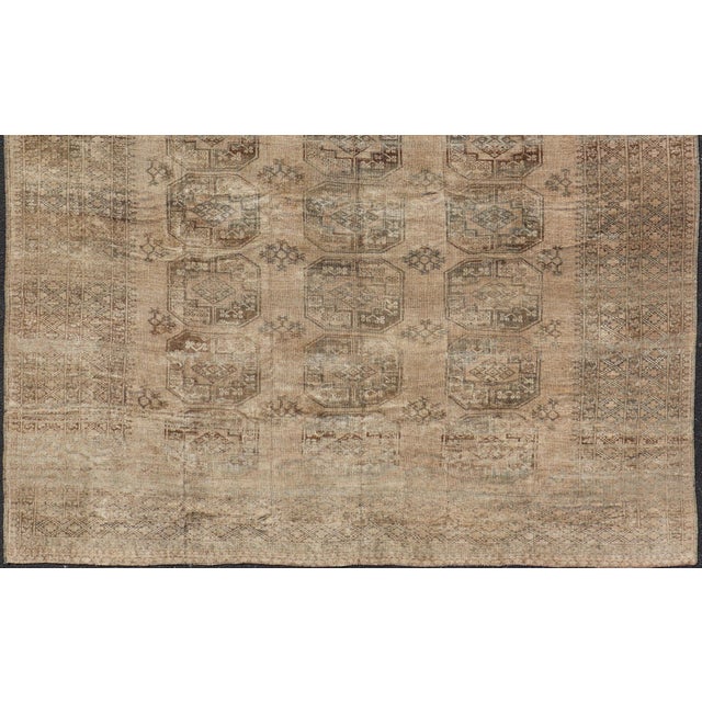 All-Over Gul Design Turkmen Vintage Ersari Rug in Soft Brown and Taupe For Sale - Image 4 of 11