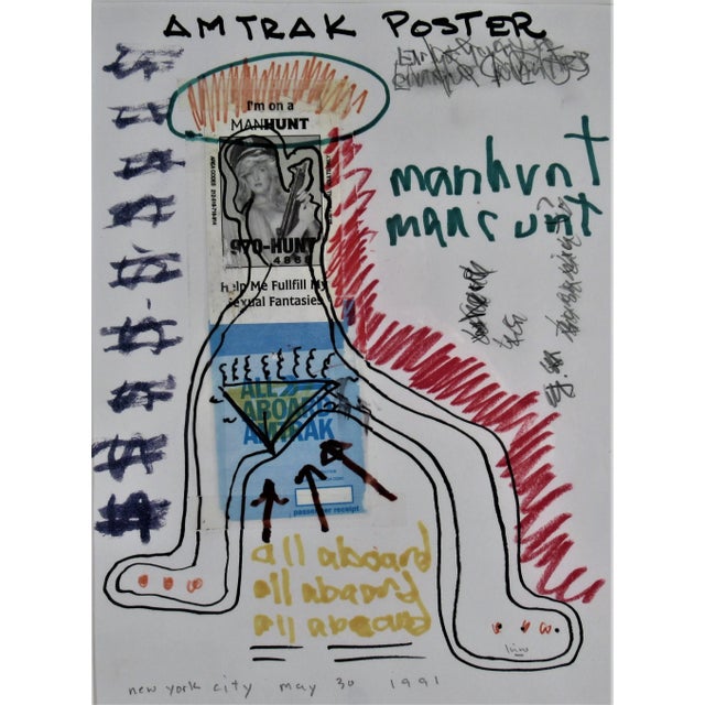 This artwork titled "Amtrak"is a mixed media (ink, collage, felt pen and crayon on paper, by artist Enrique (Kico)...