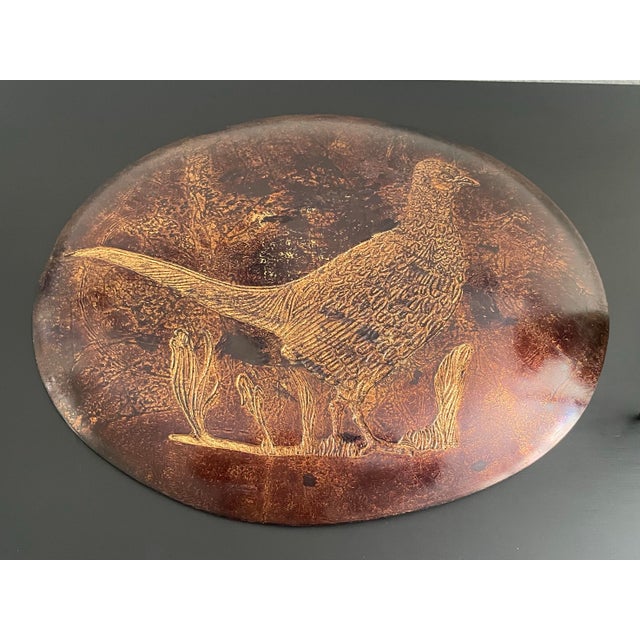 Vintage Bronze Gold Glass Pheasant Platter, Italy For Sale - Image 9 of 10