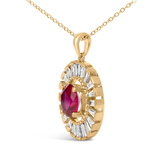 Haus of Brilliance 14K Yellow Gold Plated Sterling Silver Lab Grown Ruby and Diamond Medallion Pendant Necklace For Sale - Image 4 of 4