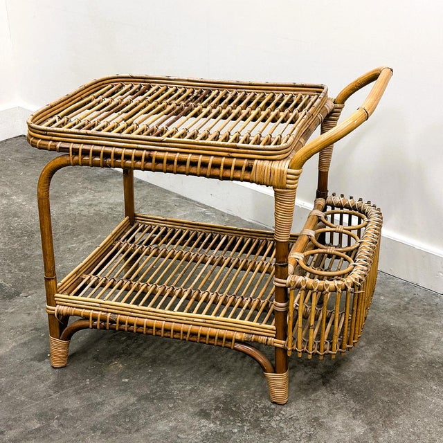 Vintage Italian Rattan Bar Cart with Bottle Holder, 1970s For Sale - Image 8 of 13