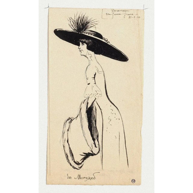 Maurice Lourdey, Portrait, Ink on Paper, 1910 For Sale - Image 3 of 3