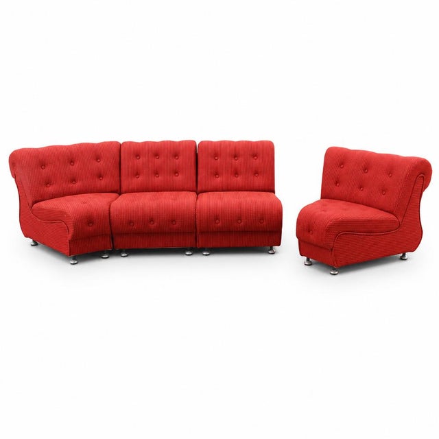 Vintage Space Age Modular or Sectional Curved Sofa in Red Fabric, Tatra Czechoslovakia 1970s, Set of 4 For Sale - Image 17 of 17