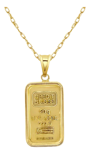 20 Gram Pamp Credit Suisse Gold Bar with Polished Bezel 16"