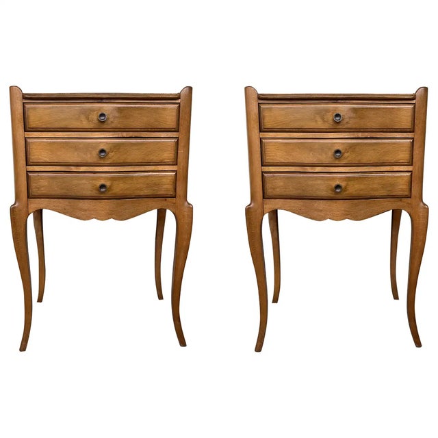 Pair of French Nightstands With Three Drawers and Carbriole Legs For Sale - Image 10 of 10
