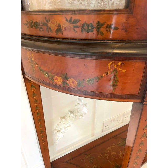 Wood Victorian Satinwood Display Cabinet with Original Painted Decoration, 1880s For Sale - Image 7 of 17