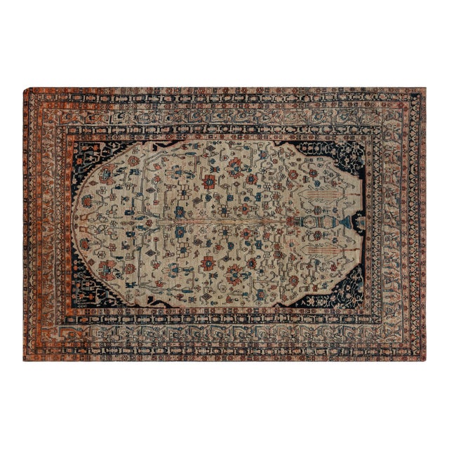 Authentic 19th Century Persian Tabriz Floral Handwoven Wool Rug For Sale