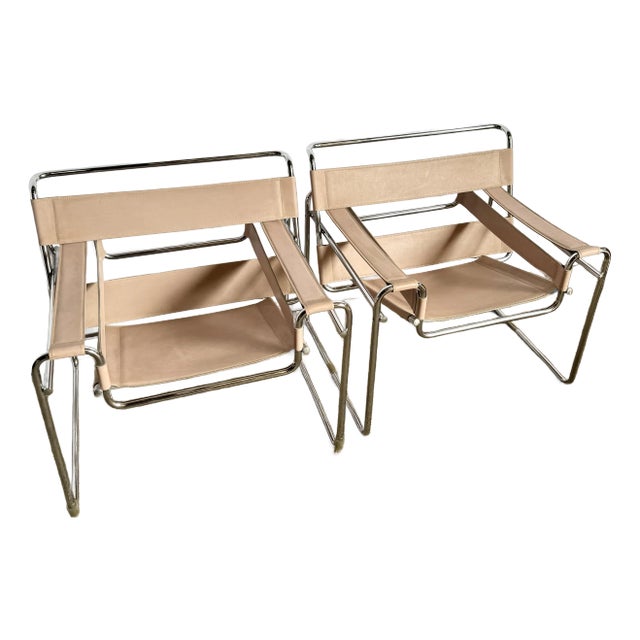 Mid Century Modern Pink and Chrome Lounge Chairs, Wassily Style - A Pair For Sale