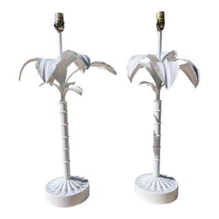 Vintage Tole Painted Metal Palm Tree Form Table Lamps, a Pair For Sale
