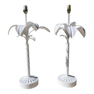 Vintage Tole Painted Metal Palm Tree Form Table Lamps, a Pair