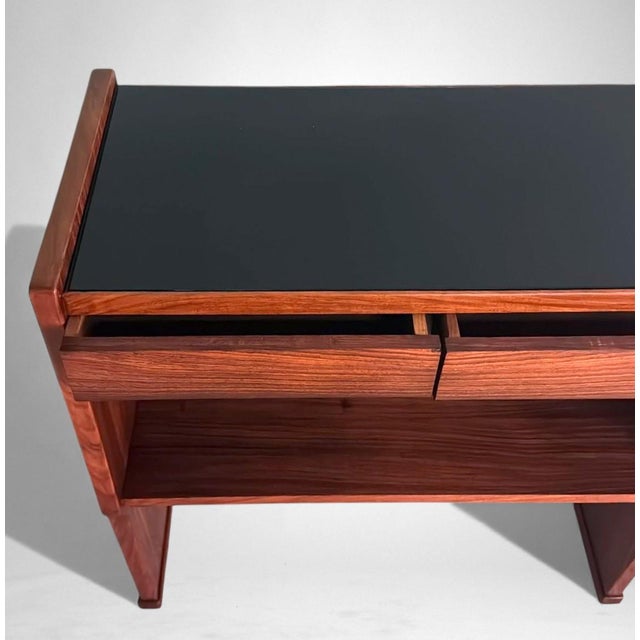 Brown Mid 20th Century Mid-Century Modern Italian Console in Red Walnut With Black Glass Top For Sale - Image 8 of 18