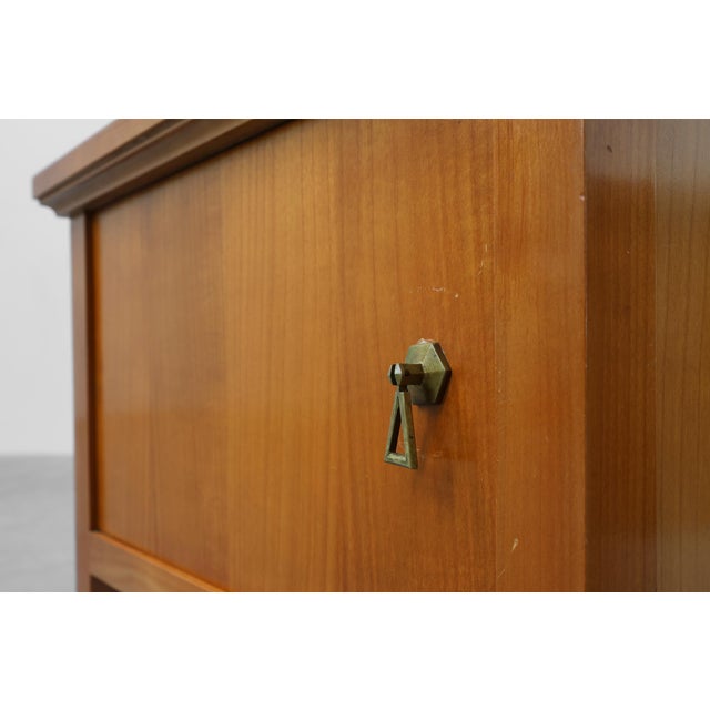 Wood Mid-Century Bedside Tables with Brass Handles, France, 1950s, Set of 2 For Sale - Image 7 of 13