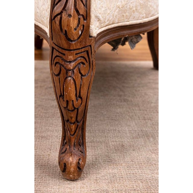 Wood Antique Victorian Rococo Carved Walnut Armchair – Reupholstery-Ready Designer Frame For Sale - Image 7 of 11