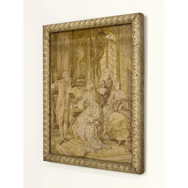 Wonderful old French parlor scene tapestry. Was originally framed under glass in a larger frame with a mat and had...